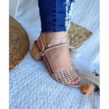 Imagem de Sandália Feminina Bloco Baixo Tamanco Salto Saltinho Palha SF - Pyetra