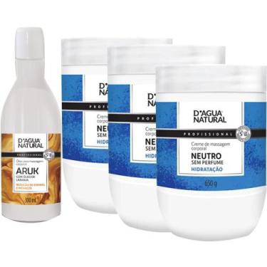 Imagem de Kit Massoterapia 3un Creme Neutro 650g 1un Oleo Aruk Laranja - D'Água 
