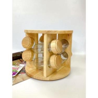 Imagem de Porta Tempero Condimentos 12 Potes Vidro Suporte Madeira - PORTA TEMPE