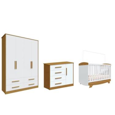 Imagem de Quarto Completo Bebê Moveis Peroba Cris Charlo MDF 04 portas, Branco A
