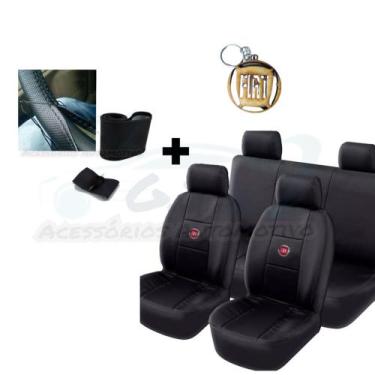 Imagem de capa banco carro couro preto+capa volante p siena 98 - gj acessorio