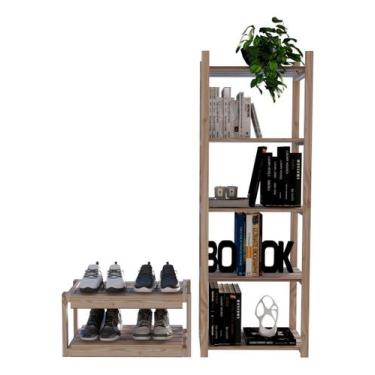 Imagem de Combo Estante Organizador Moderno Madeira Natural Para Sapatos Oferta 