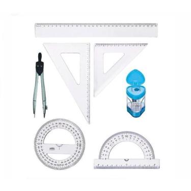 Imagem de Kit Escolar Compasso Transferidor Régua Esquadro Apontador - KAZ