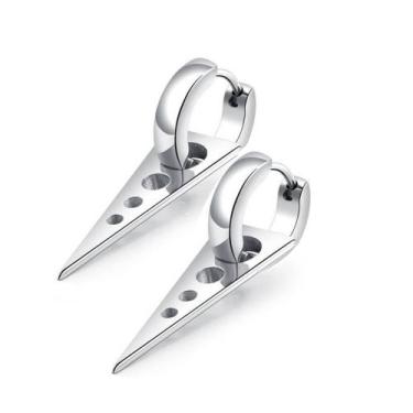 Imagem de PAR DE BRINCO Triangular Triângulo EM AÇO INOX Titânio PRATA CONE PLAC