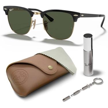 Imagem de Ray-Ban RB3716 CLUBMASTER Óculos de sol quadrados de metal com kit de óculos – almofadas de nariz ajustáveis – Óculos de sol quadrados, Preto na Arista | Lente verde G-15 | 51 mm, 51mm