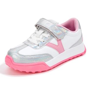 Imagem de LUCKY STEP Tênis infantil para meninas, meninos, colorido, livro de histórias, leve, com gancho e laço, antiderrapante, casual, atlético, unissex, infantil, Rosa/prata, 15