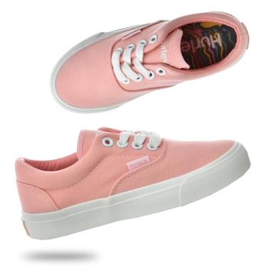 Imagem de Hurley Marley Tênis infantil de lona com cadarço – Tênis de skate de cano baixo para crianças, calçados esportivos para meninos e meninas, Rosa/branco, 21