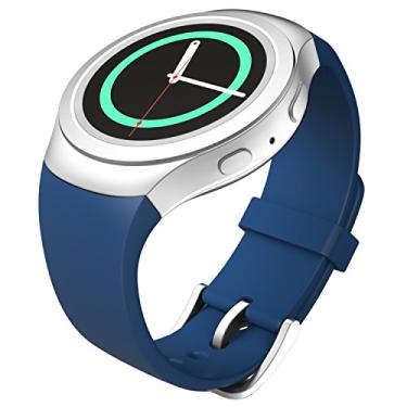 Imagem de MoKo Pulseira de relógio compatível apenas com Samsung Gear S2 (S2 SM-R720/SM-R730), pulseira esportiva de substituição de silicone macio, não serve para S2 Classic (SM-R732 e SM-R735), não serve para Gear Fit2, azul imperial escuro
