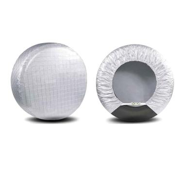 Imagem de AmFor Conjunto de 2 capas de pneu, protetores solares de pneu de filme de alumínio à prova d'água, protetores de pneu à prova de intempéries (branco-2 peças, 83.8 cm-89 cm)