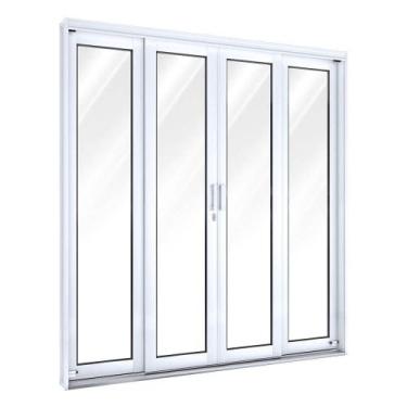 Imagem de Porta de Aço de Correr 213x200cm com Vidro 4 Folhas 2 Fixas Facilita L