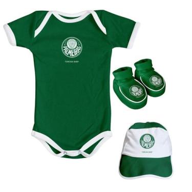 Imagem de Kit Palmeiras Bebê Body, Pantufa e Boné Torcida Baby, M
