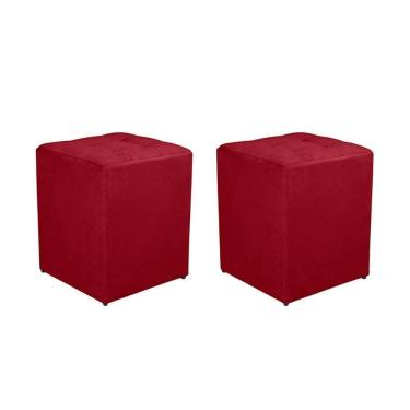 Imagem de Kit 2 Puff Quadrado Decorativo Suede Cor:vermelho Escuro