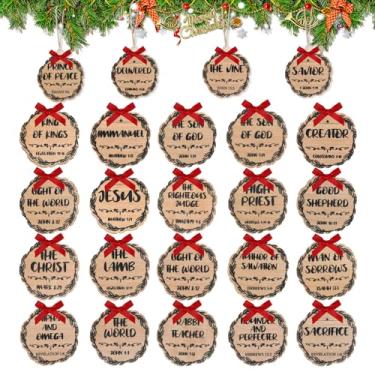 Imagem de 24 peças de ornamentos de nomes de Jesus, ornamentos religiosos de Natal, enfeites de cristo, decoração de pendurar em madeira de Natal com nomes de salvador (24)