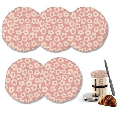 Imagem de Capas de pano para iniciantes de flor rosa abstrata para iniciantes ou tampas de tecido de queijo de fermentação de kefir de kombucha, adequado para frascos de 7,6 a 10 cm, pacote com 5