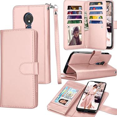 Imagem de Capa para celular Moto G7 Play, T-Mobile Revvlry/Motorola Moto G7 Optimo (XT1952DL), capa de couro PU com compartimentos para cartões de crédito luxuosos [capa rígida magnética destacável], W-Rose Gold