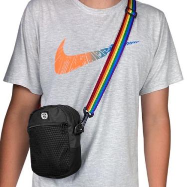 Imagem de Mini Bolsa Lateral Shoulder Bag Preta Com Alça Ajustável LGBT Pride - 