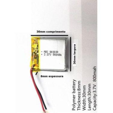 Imagem de Bateria  803030 3,7v 800mah 8mm X 30mm X 30mm 2 Fios - KMIG