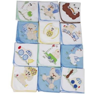 Imagem de Cueiro Flanelado 80x80 Bordado Com Crochê Kit Com 3 - Dugu, Masculino 