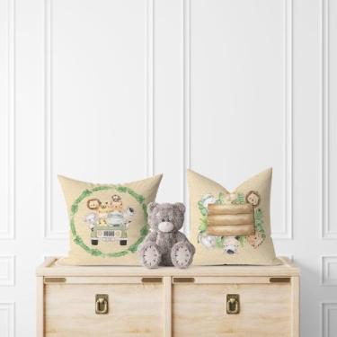 Imagem de Kit 2 Almofadas Com Enchimento Infantil Safari Animais Poá Folhas - Ud