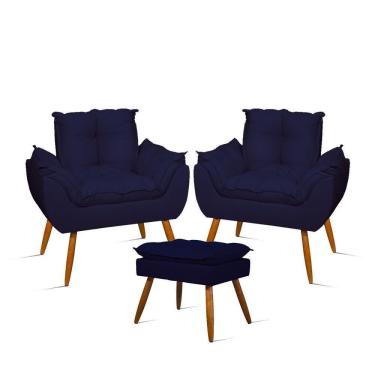 Imagem de Kit 02 Poltronas Decorativas + 01 Puff Para Apoio Dos Pés Cor:azul Marinho Azul Marinho
