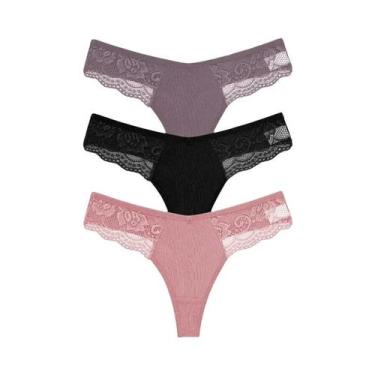 Imagem de Calcinhas Tangas de Renda e Algodão - 3 Peças - Cintura Baixa, XL, Con