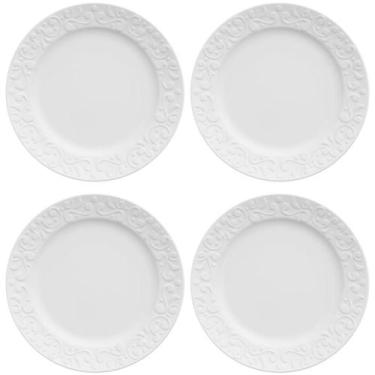 Imagem de 4 Pratos de Sobremesa Porcelana Relevo Tassel Germer 20,5cm Redondo Br