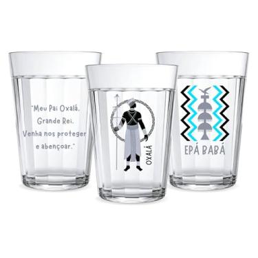 Imagem de Kit 3 Copos Vidro Americano 190ml Orixás Diversos Umbanda Candomblé Guias Artigo Religioso Axé Proteção Agua Refrigente Café (OXALÁ)