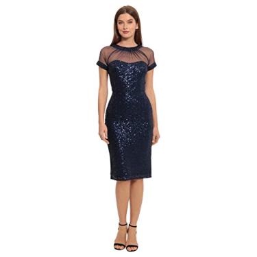 Imagem de Maggy London Vestido feminino ilusão ocasião evento festa feriado coquetel convidada de casamento., Lantejoulas - Azul-marinho, 38