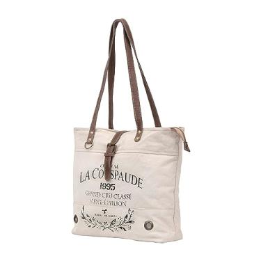 Imagem de Shy Shy La Couspaude Bolsa de mão de lona reciclada de lona reciclada e couro bovino Bolsa de couro de lona reciclada radiante, Off-white, Medium