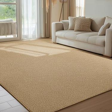 Imagem de Carvapet Tapetes Boho laváveis de 1,8 x 2,5 m, tapetes de área de cor natural para sala de estar, tapete antiderrapante trançado com revestimento de borracha, estilo rústico sólido, tapete interno