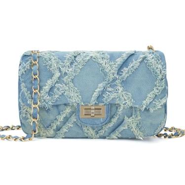 Imagem de GAYI URBAN Bolsas transversais acolchoadas para mulheres, pequenas bolsas de ombro macias, bolsas de mão femininas mini de couro vegano, Jeans