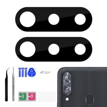 Imagem de BESJMYT Pacote com 2 para Samsung Galaxy A20s Lente de Câmera Traseira Adesivo de Substituição de Lente de Vidro para Câmera Traseira com Kit de Reparo de Ferramenta de Fixação Completa Pinças Pano de