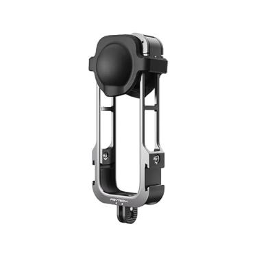 Imagem de Gaiola de moldura de alumínio para Insta360 X4, capa protetora de alumínio para Insta360 X4, moldura protetora expandida de alumínio, com protetor de lente de silicone, com roscas de 1/10.2 cm, para