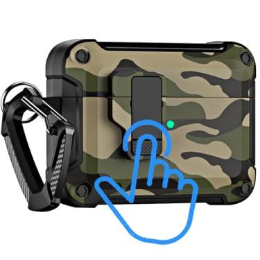 Imagem de YSNZAQ Capa camuflada para Samsung Galaxy Buds 3 Pro, proteção militar à prova de choque com mosquetão e clipe de bloqueio seguro para Samsung Galaxy Buds Pro 3 MC Amy Green