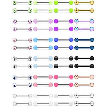 Imagem de Ftovosyo 48 peças 14 G 14 – 22 mm Anéis de língua Bico liso Barras de aço cirúrgico Bicos de piercing de corpo de barra para mulheres homens