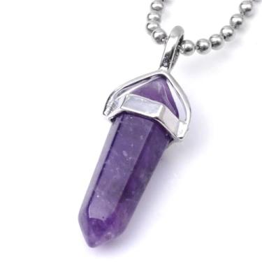 Imagem de Colar com pingente de pedra preciosa natural cristal de cura quartzo reiki chacra pedras preciosas 45 cm joias mulheres meninas homens presentes de aniversário, Ametista, Ametista