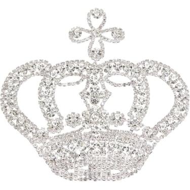 Imagem de FINGERINSPIRE Remendos de strass coroa costura em apliques 11,7 x 11,9 cm aplique de strass de cristal aplique de glitter para vestido de casamento, vestido de formatura, vestido de dama de honra