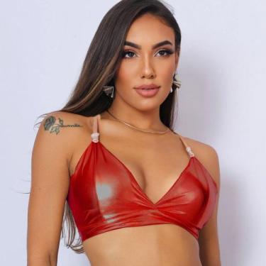 Imagem de Bustiê Metalizado Top Biquini Brilhante Sutiã Fantasia Brilho Cor Metá