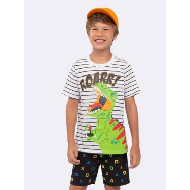 Imagem de Pijama Manga Curta Infantil Dinossauro com Efeito Brilha no Escuro - V