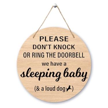 Imagem de Placa de dormir de bebê para porta da frente, não bata ou anel sinal de madeira campainha, placa de pendurar com corda, casa de fazenda, quarto de bebê, berçário, casa, quarto, decoração suspensa