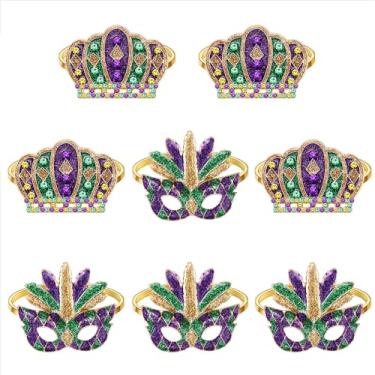 Imagem de NVENF Conjunto De 8 Anéis De Guardanapo, Anéis De Guardanapo De Trevo De Coração De Strass E Flor De Lis Para Configuração De Mesa, Porta-Guardanapos Dourado Para Decoração De Mesa De Feriado De Dia