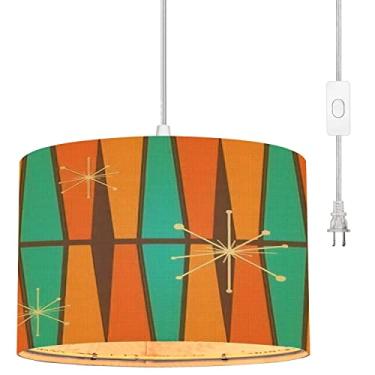 Imagem de WYLZ0123xzan Luminária Pendente Plug-In 50S Meados Do Século Moderno Vintage Retrô Anos 1950 Luminária Suspensa Geométrica Com Cabo Plug-In 16,4 Pés Interruptor Regulável Abajur De Tecido Luz Suspen