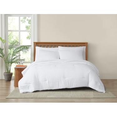 Imagem de Conjunto de edredom de 2 peças verdadeiramente macio e enrugado, branco, solteiro/solteiro, GG, tema de cor sólida, certificado Oeko-TEX Confidence