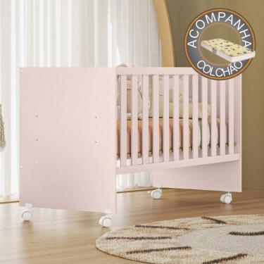 Imagem de Berço Reto Doce Sonho com Rodizios Rosa Qmovi Colchão Gazin