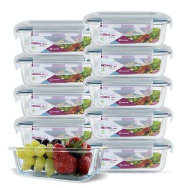 Imagem de Kit Conjunto 10 Potes Vidro Hermético Marmita Tampa 370ml - U4home