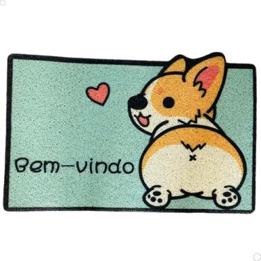Imagem de Tapete Capacho Porta de Entrada Pets 'Bem-vindo' 100% Poliéster Emborrachado 60cm x 40cm Para Receber Com Estilo (Cachorro de Costas)