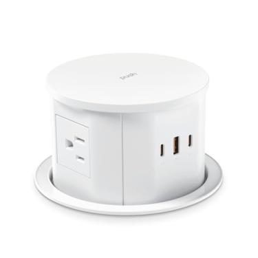 Imagem de Tomada pop-up – 4 tomadas CA, 3 portas USB, carregamento rápido de 20 W, recorte de orifício de 12 cm, design de bancada oculto para casa e escritório, cabo de 1,8 m