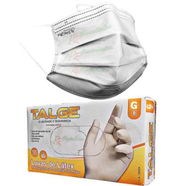 Imagem de Mascara Tripla Camada Descartável Branca+ Luva Latex Talge G - DAIFPRO