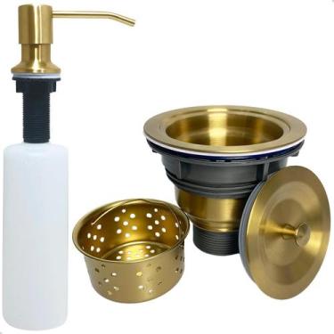 Imagem de Dispenser Dosador Detergente 500ml Inox Dourado Escovado E Valvula Ral