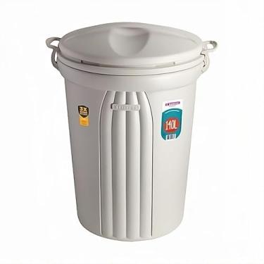 Imagem de Lixeira Plástica Grande 140 Litros Com Tampa Alças Cesto De Lixo Área Externa Bege - 295 Sanremo